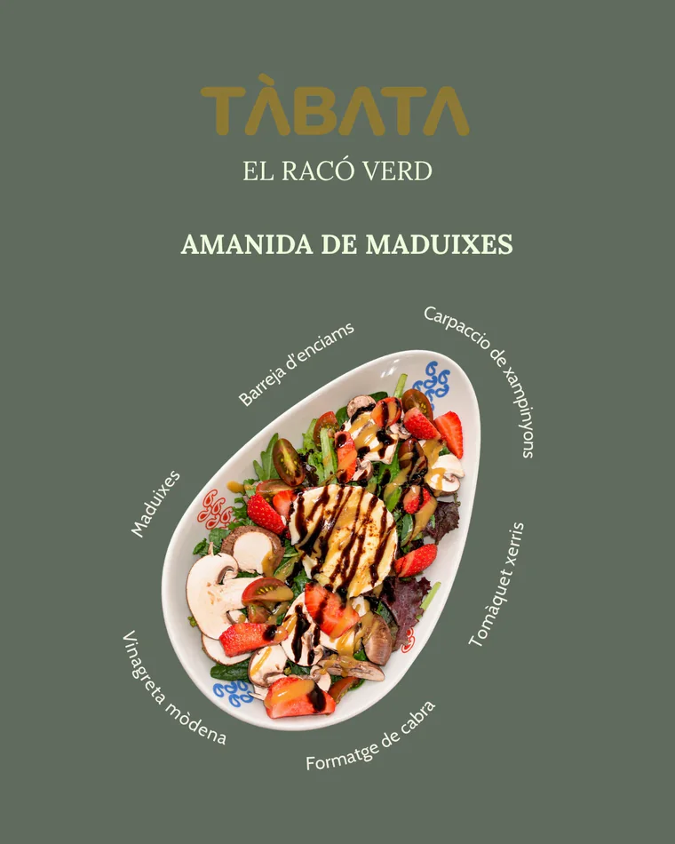 Publicació d'Instagram de l'amanida de maduixes de Tàbata amb els ingredients retolats