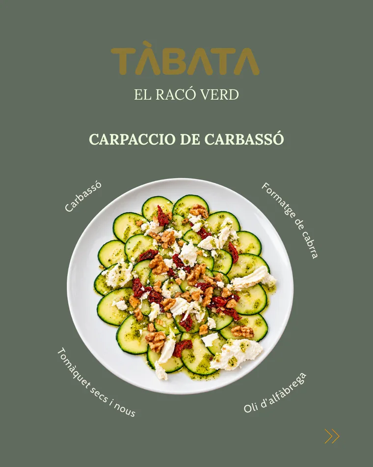 Publicació d'Instagram del carpaccio de carbassó de Tàbata amb els ingredients retolats